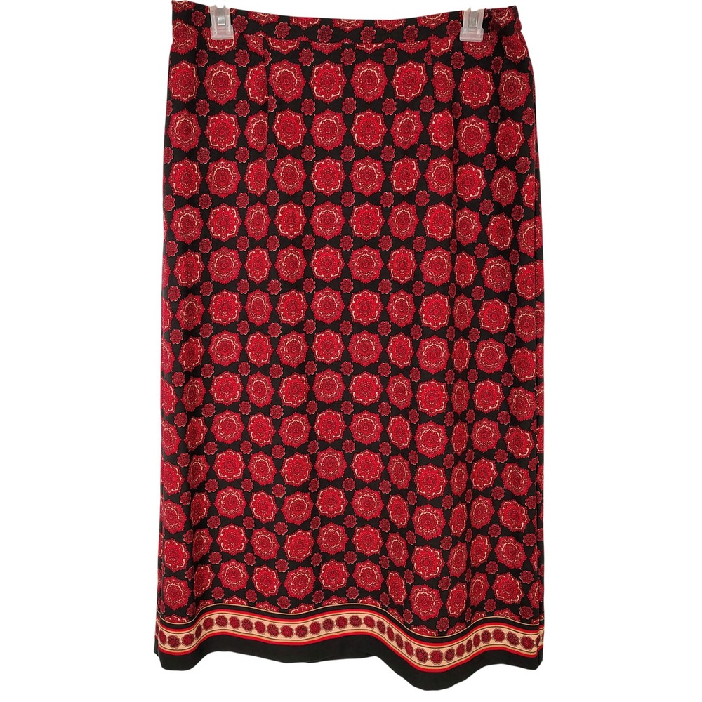 Notations Woman Red Black Medallion Geometric Midi Skirt Plus 1X indy